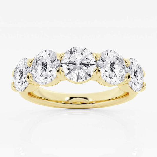 Original Brilliant Diamond 14K Yellow Gold 3 CTTW Round-Cut LAB GROWN Diamond Five Stone Anniversary Band (G+/SI)