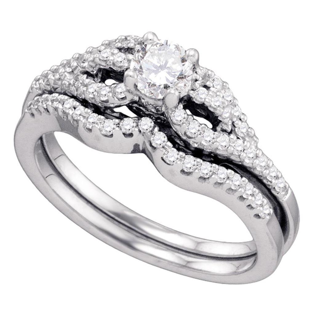 14k White Gold Round Diamond Bridal Wedding Ring Set 3/4 Cttw