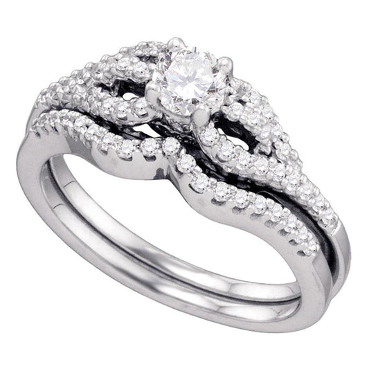 14k White Gold Round Diamond Bridal Wedding Ring Set 3/4 Cttw