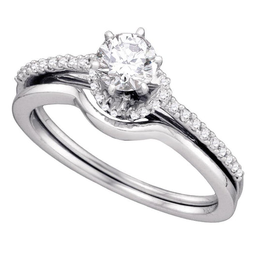 14k White Gold Round Diamond Slender Bridal Wedding Ring Set 1/2 Cttw (Certified)
