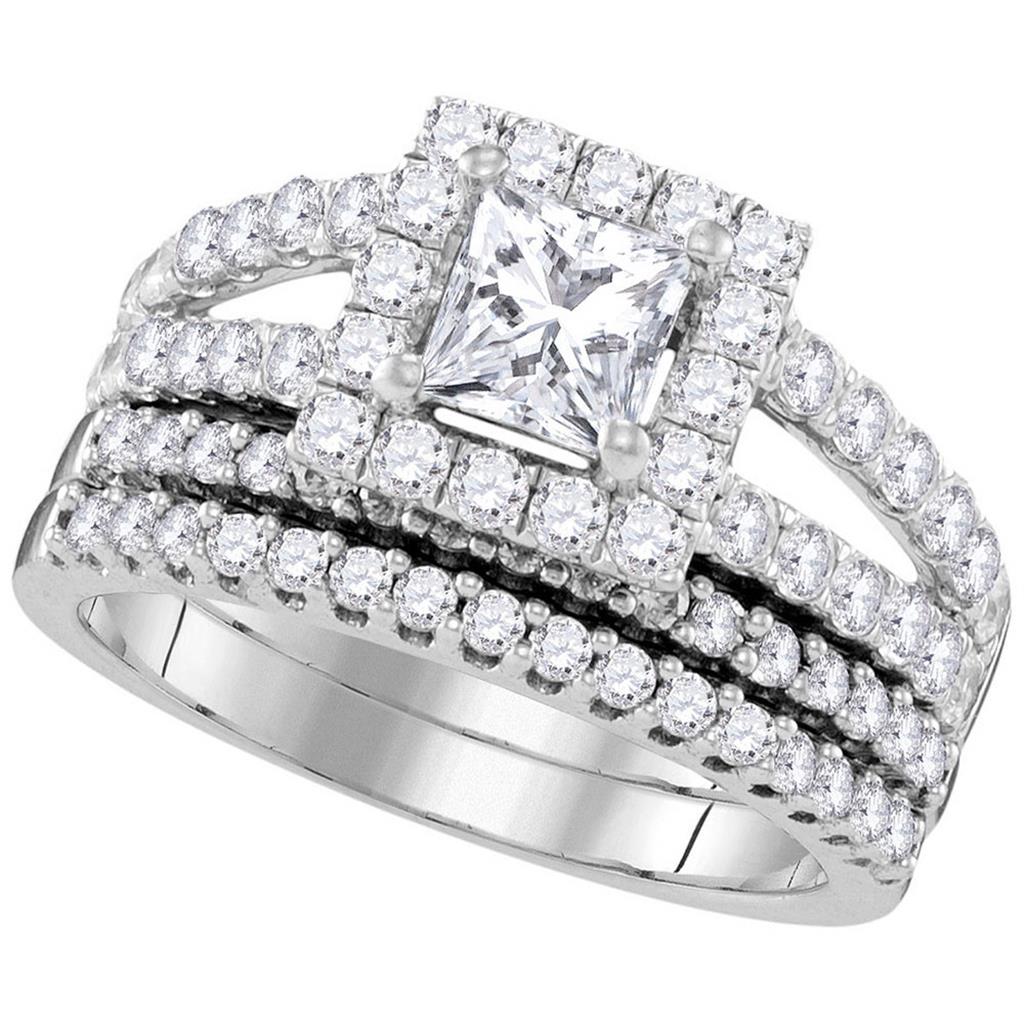 14k White Gold Princess Diamond Bridal Wedding Ring Set 3/4 Cttw