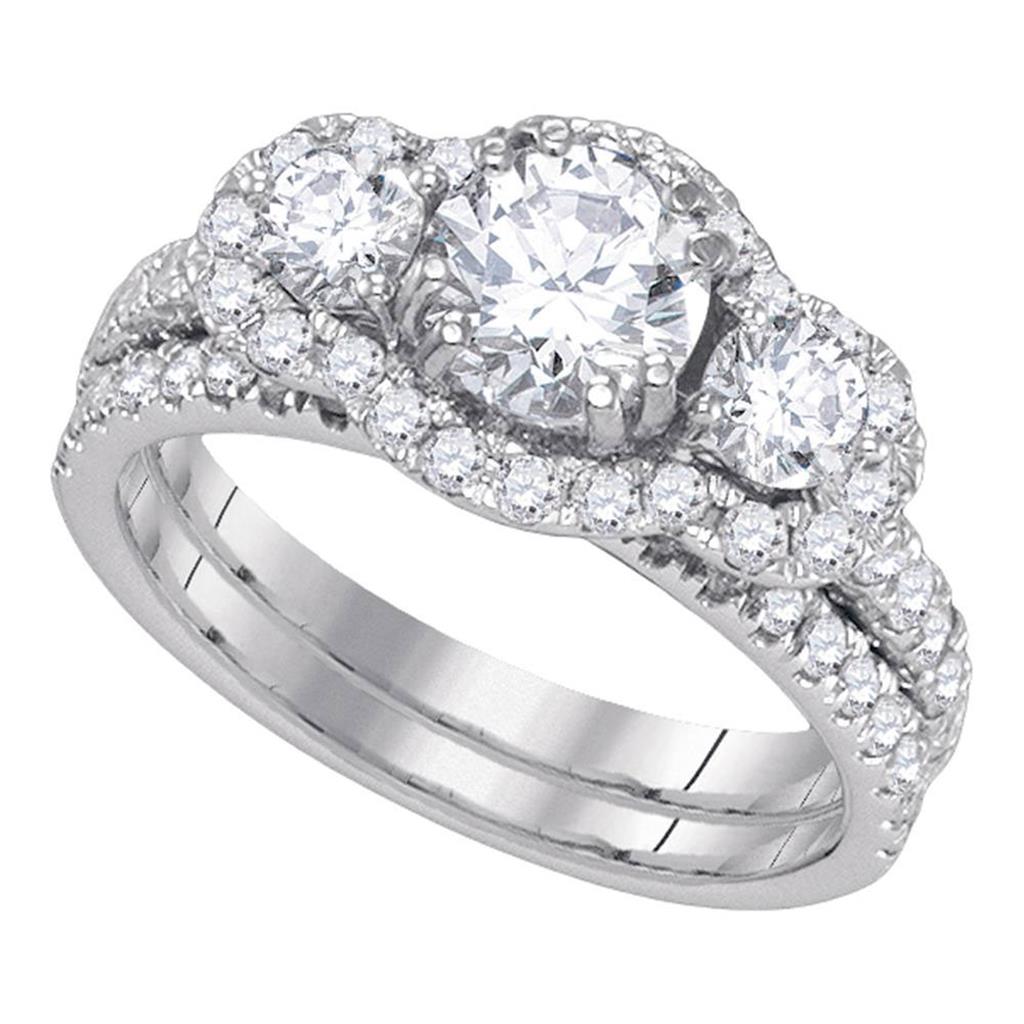 14k White Gold Round Diamond Bridal Wedding Ring Set 2-1/3 Cttw