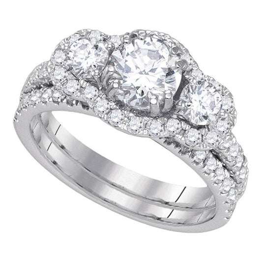 14k White Gold Round Diamond Bridal Wedding Ring Set 2-1/3 Cttw