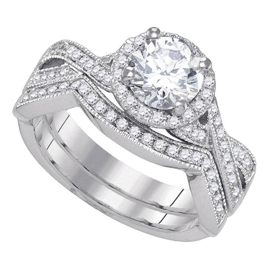 14k White Gold Round Diamond Bridal Wedding Ring Set 1-3/8 Cttw