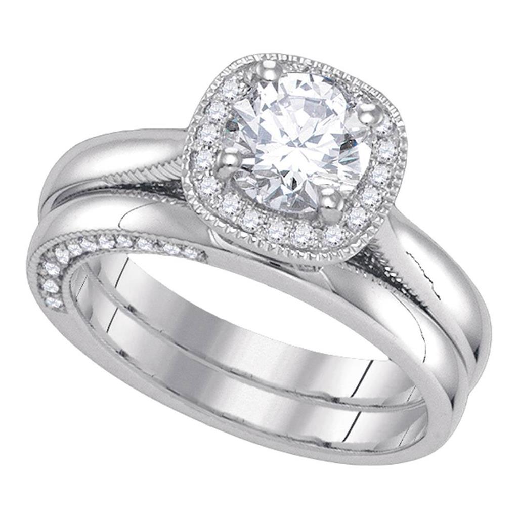 14k White Gold Round Diamond Bridal Wedding Ring Set 1 Cttw