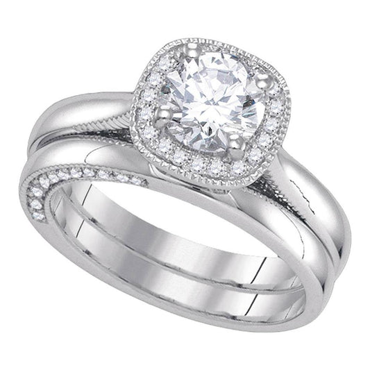 14k White Gold Round Diamond Bridal Wedding Ring Set 1 Cttw