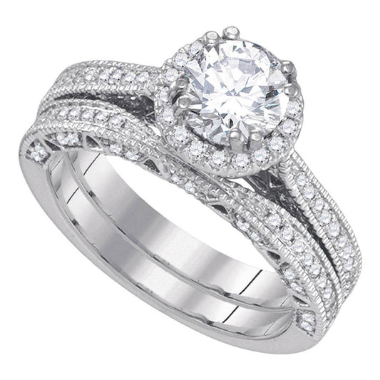 14k White Gold Round Diamond Bridal Wedding Ring Set 1-3/4 Cttw (Certified)