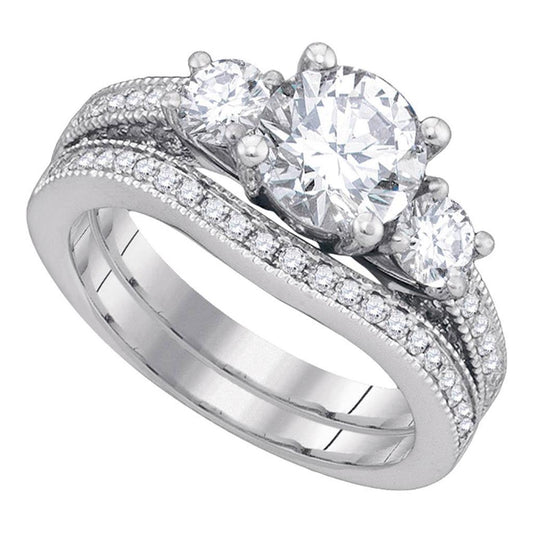 14k White Gold Round Diamond Bridal Wedding Ring Set 2-1/2 Cttw