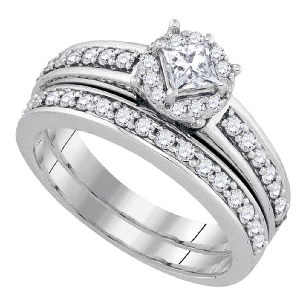 14k White Gold Princess Diamond Solitaire Wedding Bridal Ring Set 3/4 Cttw
