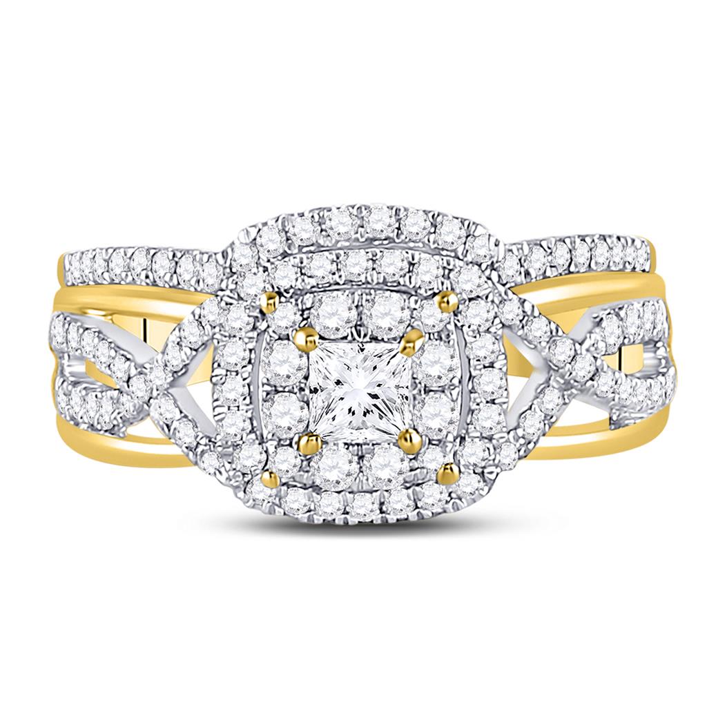 14k Yellow Gold Princess Diamond Bridal Wedding Ring Set 7/8 Cttw (Certified)