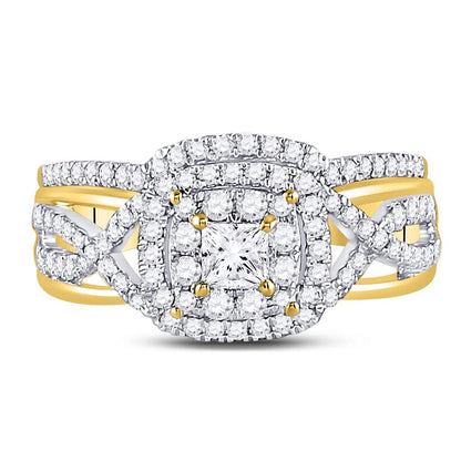 14k Yellow Gold Princess Diamond Bridal Wedding Ring Set 7/8 Cttw (Certified)