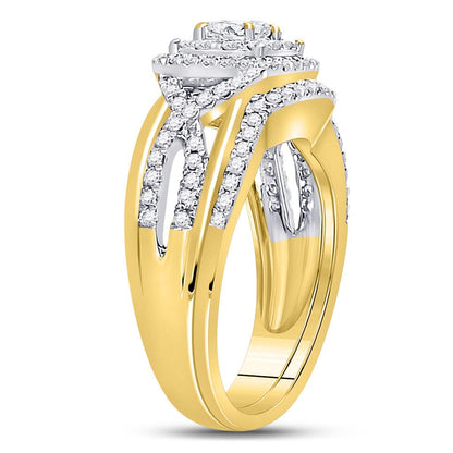 14k Yellow Gold Princess Diamond Bridal Wedding Ring Set 7/8 Cttw (Certified)