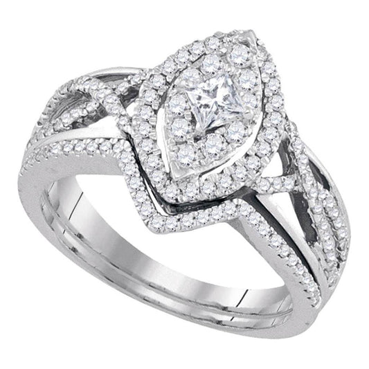 14k White Gold Princess Diamond Oval Bridal Wedding Ring Set 7/8 Cttw