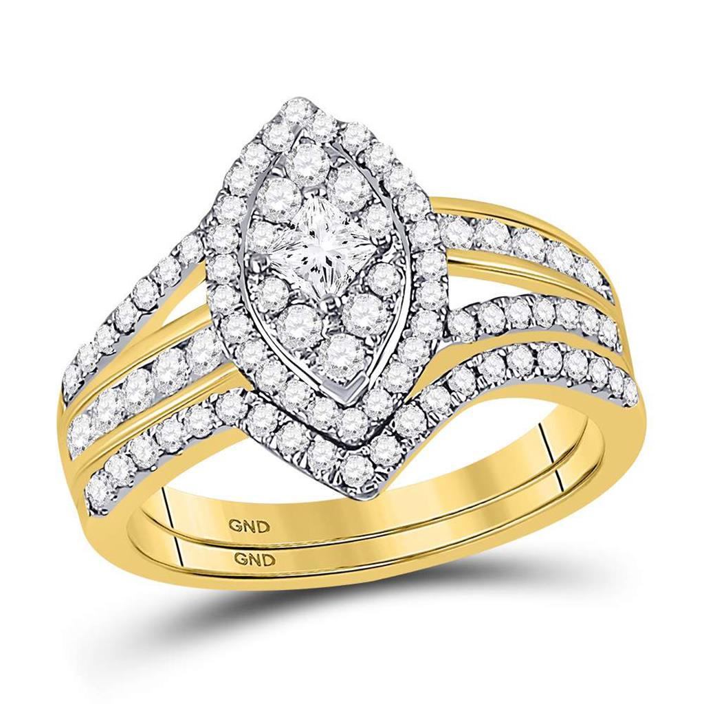 14k Yellow Gold Princess Diamond Oval Bridal Wedding Ring Set 1 Cttw
