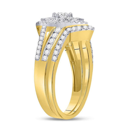 14k Yellow Gold Princess Diamond Oval Bridal Wedding Ring Set 1 Cttw