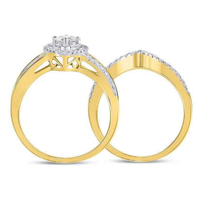 14k Yellow Gold Princess Diamond Oval Bridal Wedding Ring Set 1 Cttw