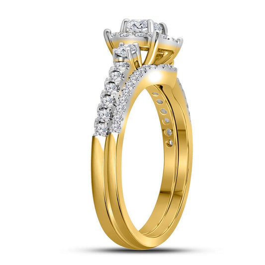 14k Yellow Gold Princess Diamond Bridal Wedding Ring Set 7/8 Cttw (Certified)