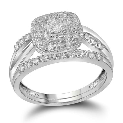 14k White Gold Round Diamond Bridal Wedding Ring Set 1/3 Cttw