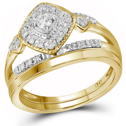 14k White Gold Round Diamond Bridal Wedding Ring Set 1/3 Cttw