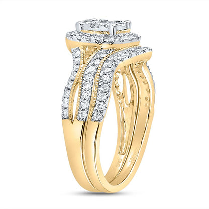 14k Yellow Gold Round Diamond Bridal Wedding Ring Set 7/8 Cttw
