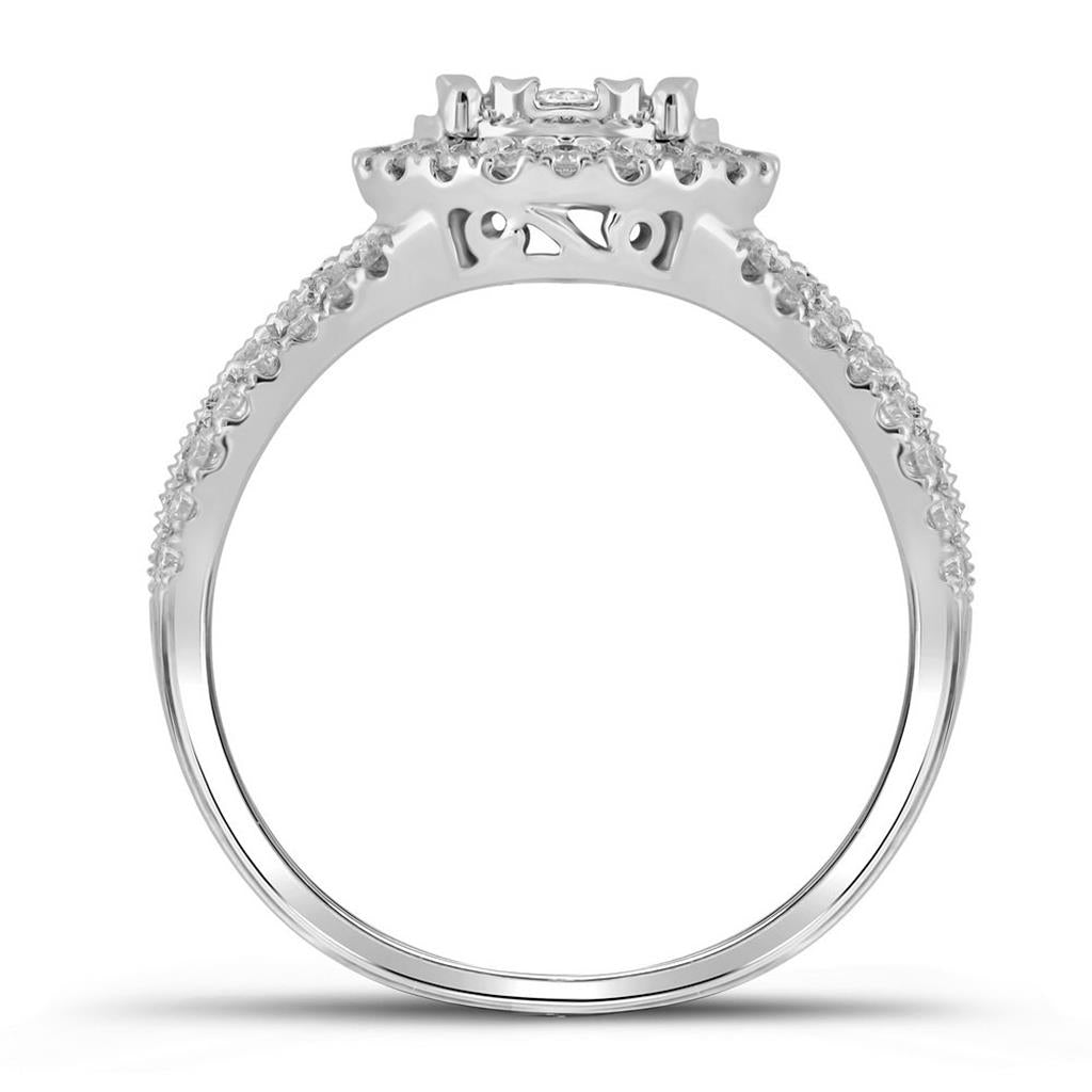 14k White Gold Round Diamond Bridal Wedding Ring Set 7/8 Cttw