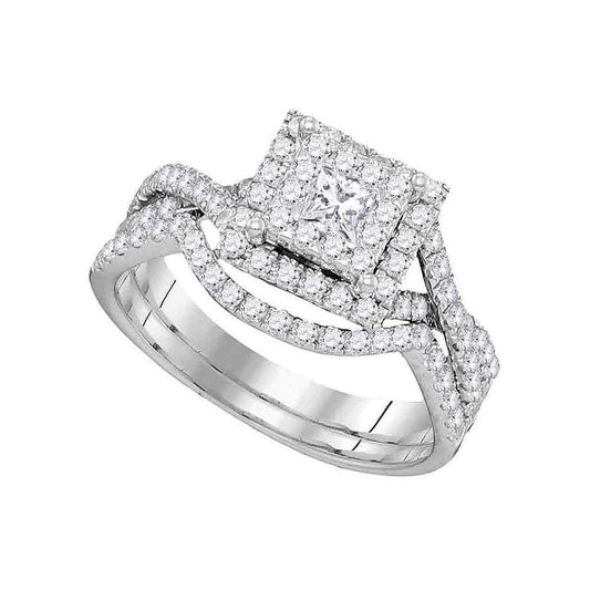 14k White Gold Princess Diamond Bridal Wedding Ring Set 7/8 Cttw