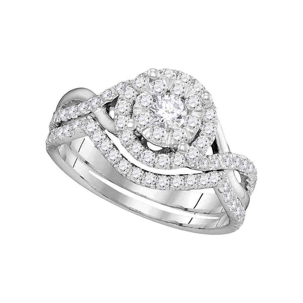 14k White Gold Round Diamond Bridal Wedding Ring Set 7/8 Cttw