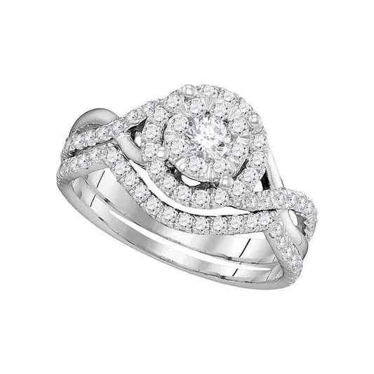 14k White Gold Round Diamond Bridal Wedding Ring Set 7/8 Cttw