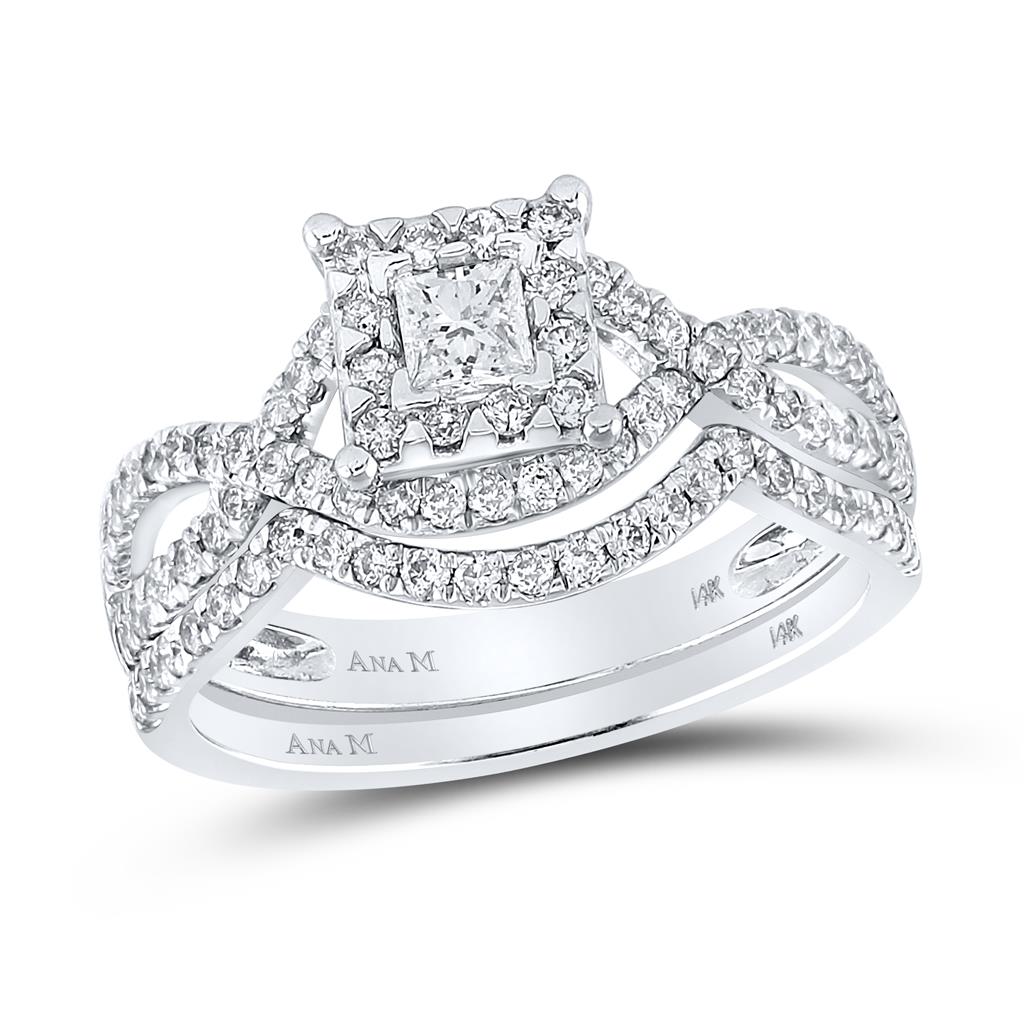 14k White Gold Diamond Princess Bridal Wedding Ring Set 3/4 Cttw