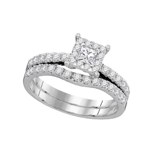 14K White Gold Princess Diamond Bridal Wedding Ring Set 7/8 Cttw