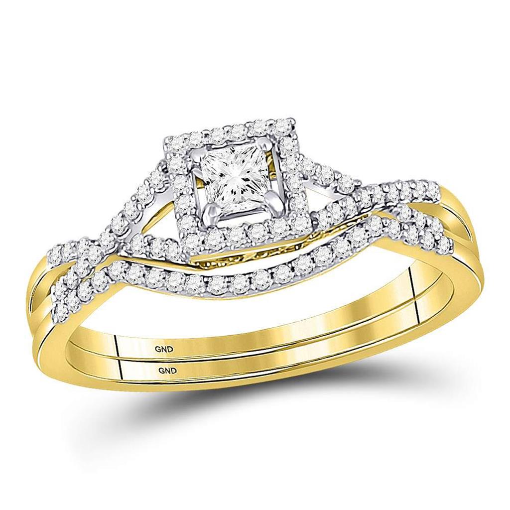 14k Yellow Gold Princess Diamond Bridal Wedding Ring Set 1/3 Cttw