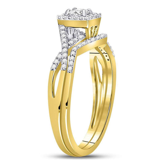 14k Yellow Gold Princess Diamond Bridal Wedding Ring Set 1/3 Cttw