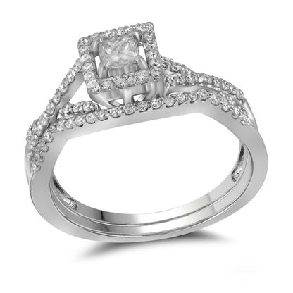 14k White Gold Princess Diamond Bridal Wedding Ring Set 1/3 Cttw