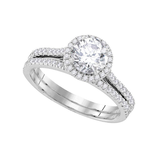 14k White Gold Round Diamond Bridal Wedding Ring Set 1 Cttw (Certified)