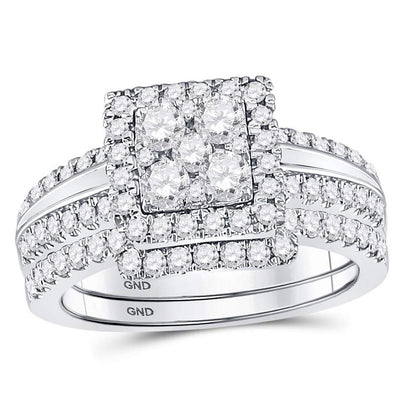 14k White Gold Round Diamond Bridal Wedding Ring Set 1 Cttw