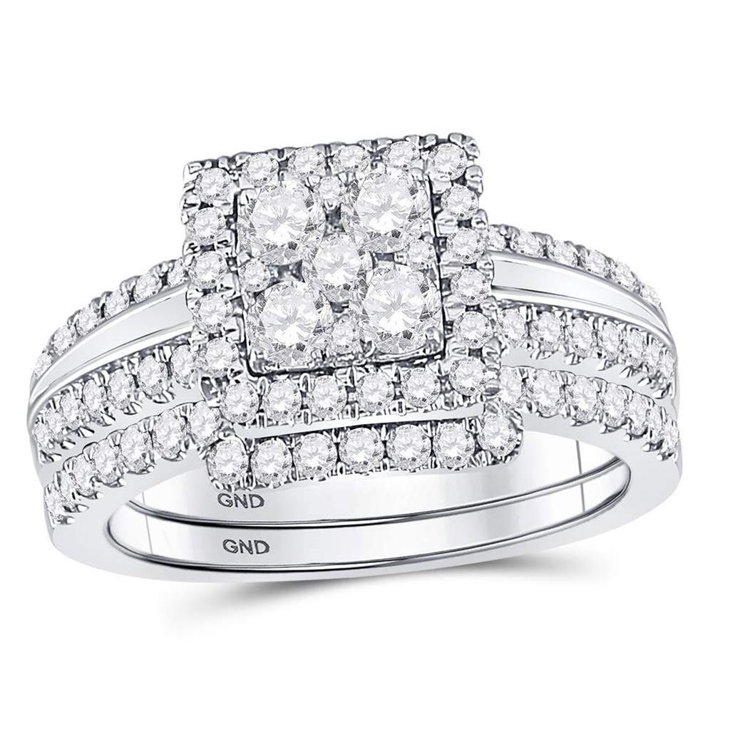 14k White Gold Round Diamond Bridal Wedding Ring Set 1 Cttw