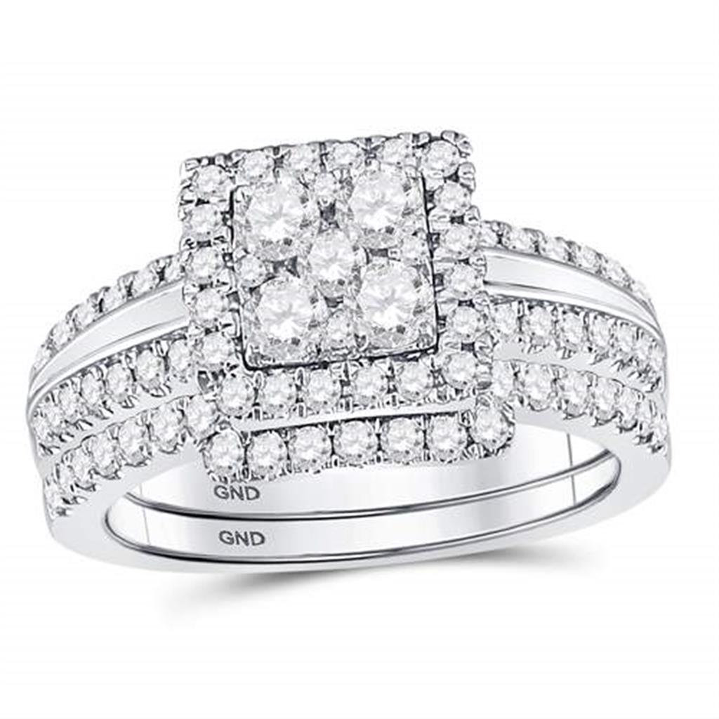 14k White Gold Round Diamond Bridal Wedding Ring Set 1 Cttw