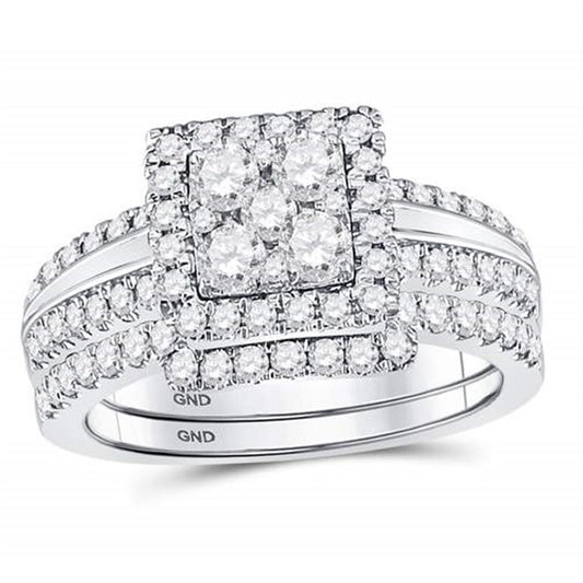 14k White Gold Round Diamond Bridal Wedding Ring Set 1 Cttw