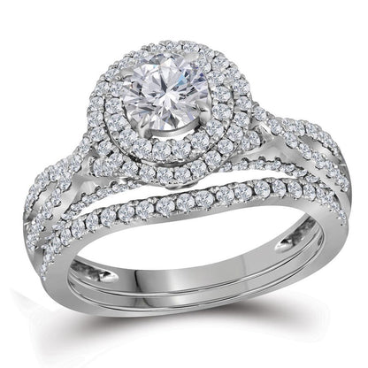 14k White Gold Round Diamond Double Halo Bridal Wedding Ring Set 1-3/4 Cttw (Certified)