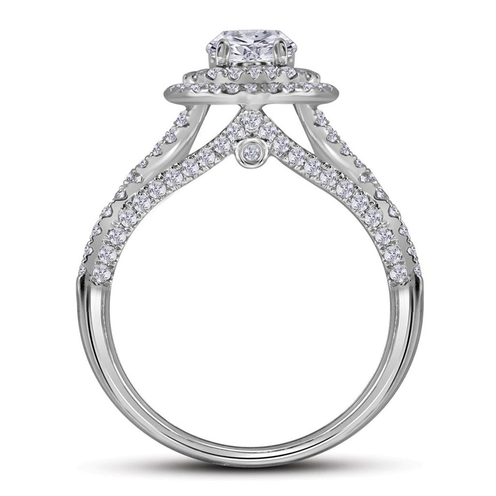 14k White Gold Round Diamond Double Halo Bridal Wedding Ring Set 1-3/4 Cttw (Certified)