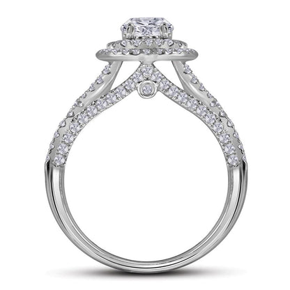 14k White Gold Round Diamond Double Halo Bridal Wedding Ring Set 1-3/4 Cttw (Certified)