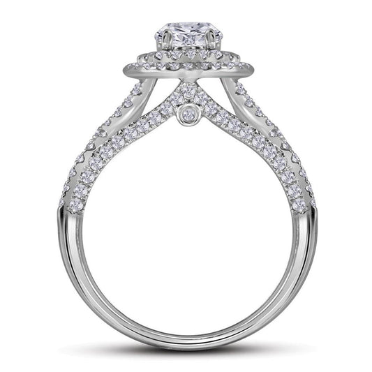 14k White Gold Round Diamond Double Halo Bridal Wedding Ring Set 1-3/4 Cttw (Certified)
