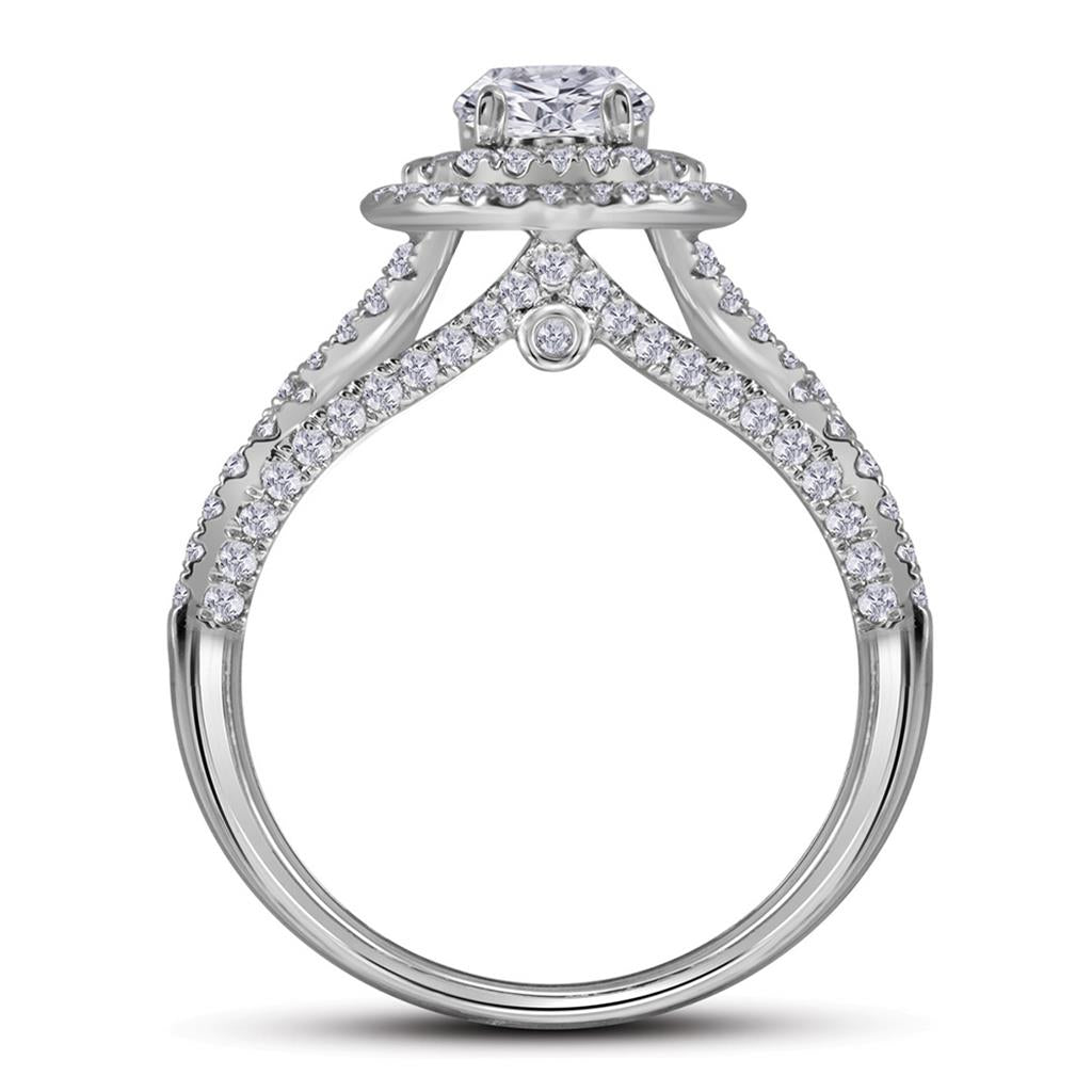 14k White Gold Round Diamond Double Halo Bridal Wedding Ring Set 1-3/4 Cttw (Certified)
