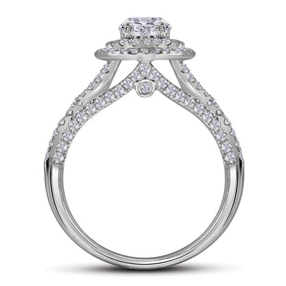 14k White Gold Round Diamond Double Halo Bridal Wedding Ring Set 1-3/4 Cttw (Certified)