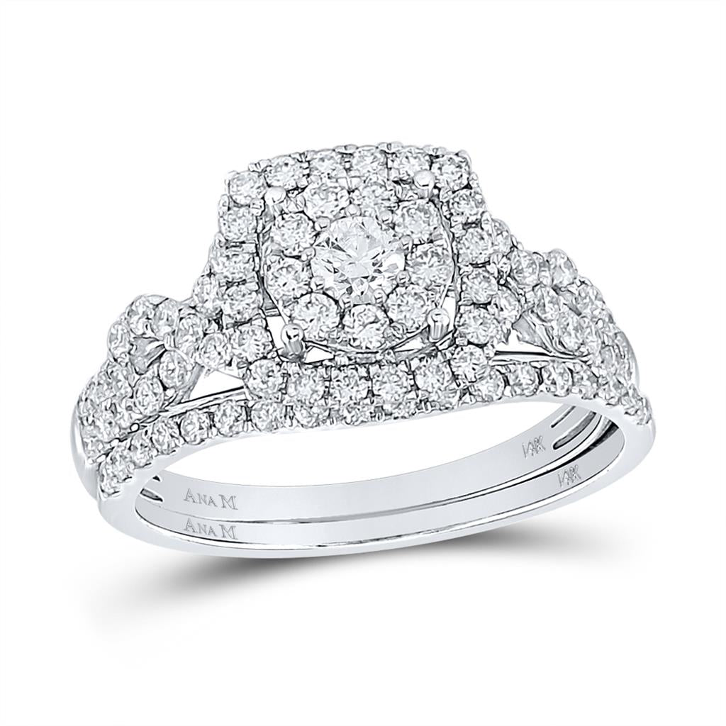 14k White Gold Round Diamond Bridal Wedding Ring Set 1 Cttw