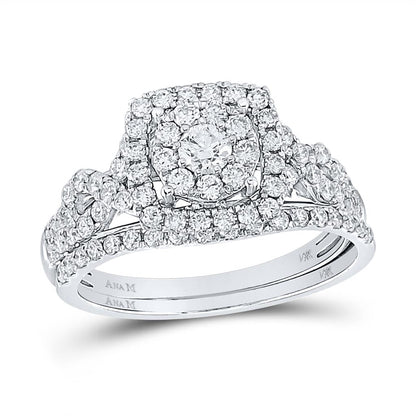 14k White Gold Round Diamond Bridal Wedding Ring Set 1 Cttw