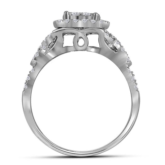 14k White Gold Round Diamond Bridal Wedding Ring Set 1 Cttw