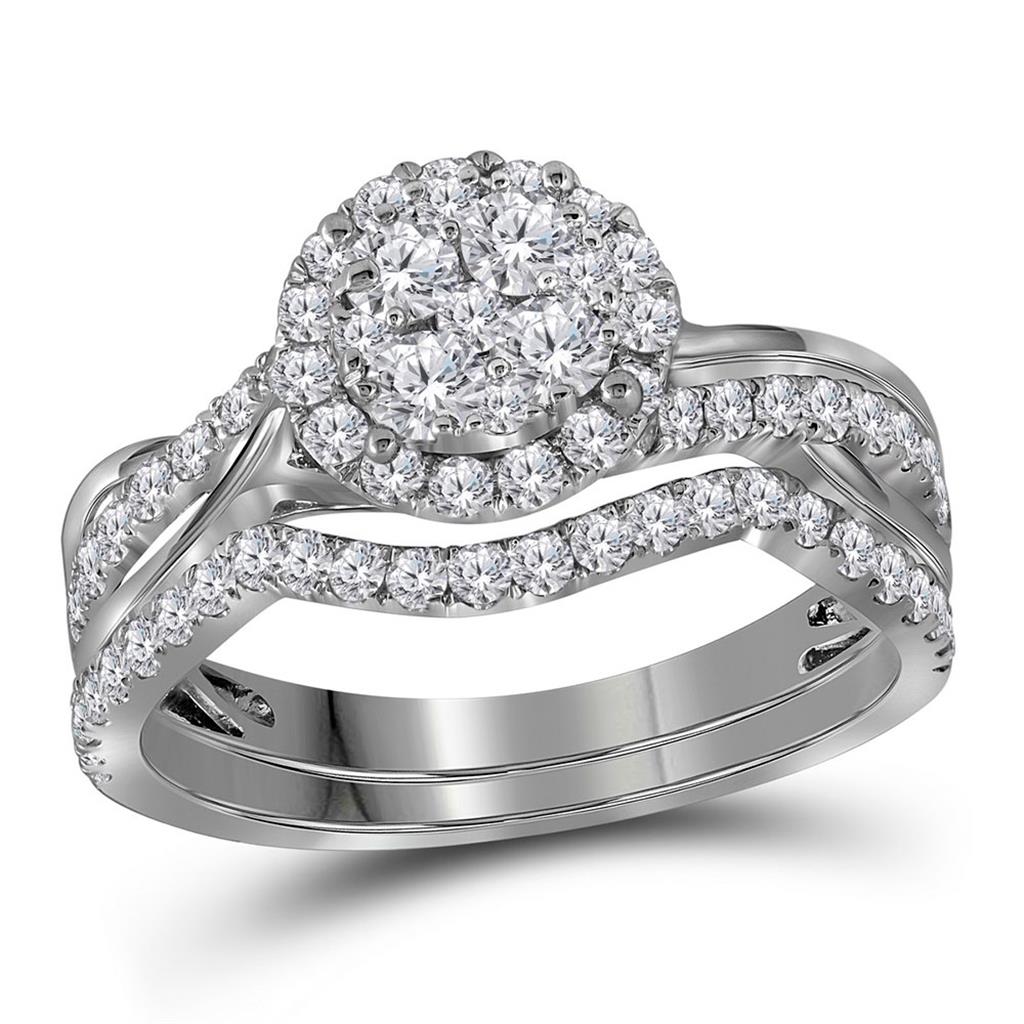 14k White Gold Round Diamond Bridal Wedding Ring Set 1 Cttw