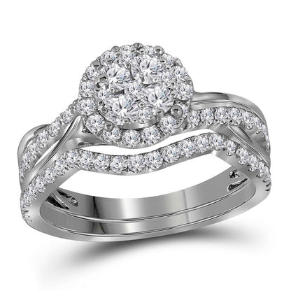 14k White Gold Round Diamond Bridal Wedding Ring Set 1 Cttw