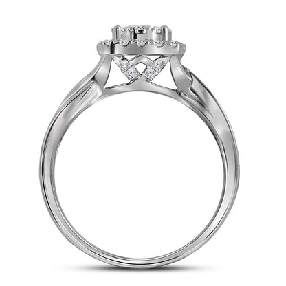 14k White Gold Round Diamond Cluster Bridal Wedding Ring Set 1 Cttw